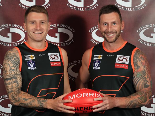 GDFL season launch Football and Netball Football captains . Josh Viney and Justin Carey . Geelong West Giants Picture: Mark Wilson