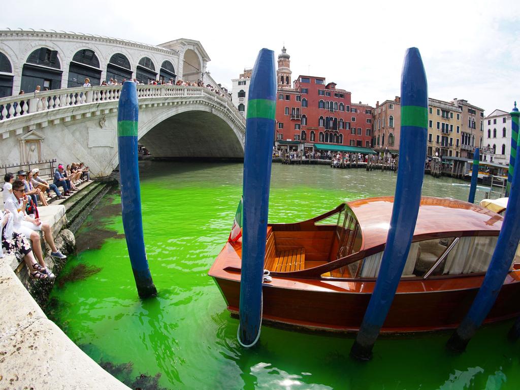 It was caused due to fluorescein, a non-toxic substance used for testing wastewater networks. Picture: Stringer/ ANSA/AFP