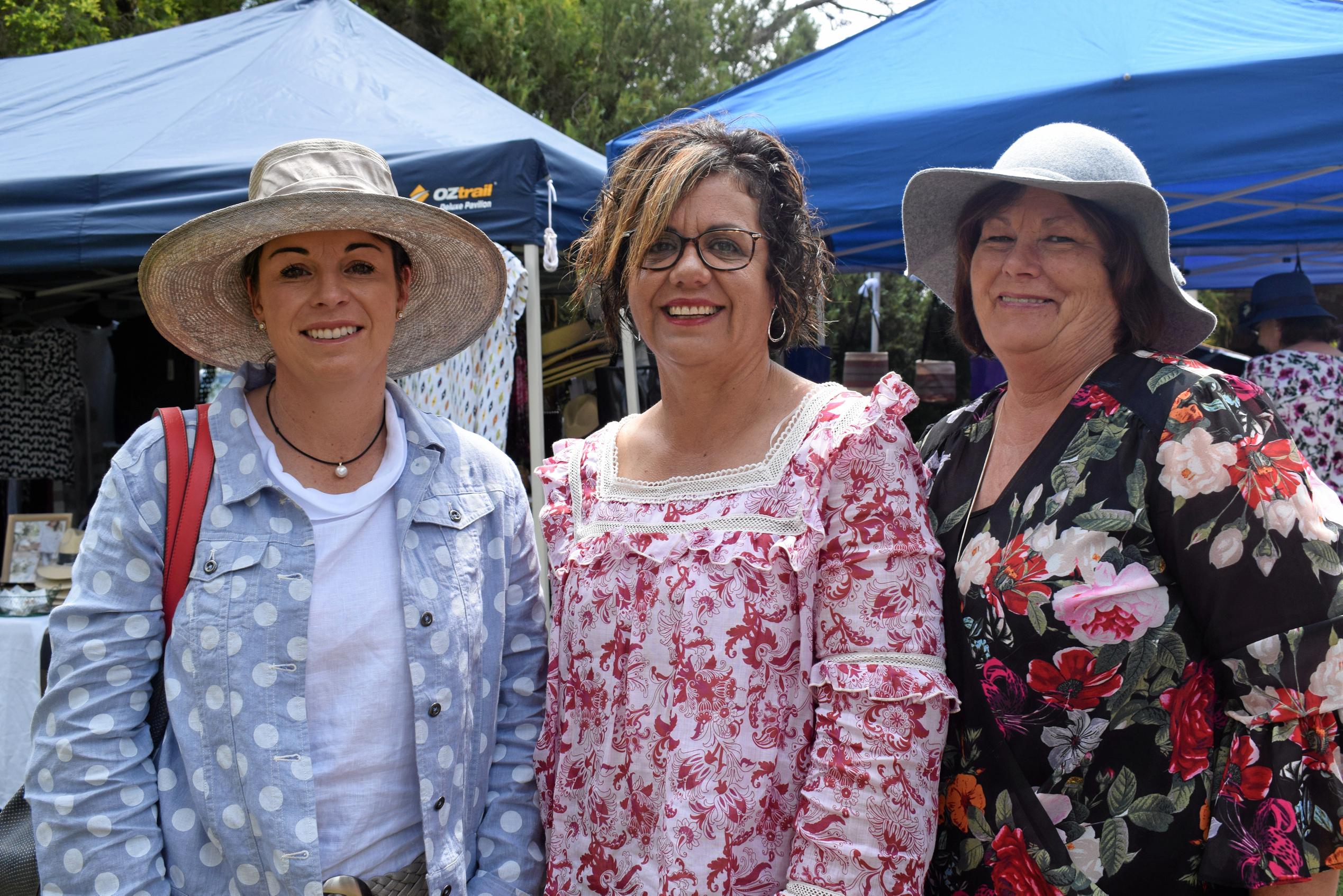 Kathleen Frame, Judy Tones, and Jenny Hartwig at the Warra Springtime in the Garden event, Saturday October 6, 2018. Picture: Brooke Duncan