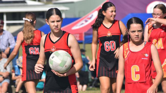 Action from Rockhampton Netball's annual Sullivan's Carnival at Jardine Park, Rockhampton, on May 24, 2025.