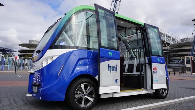 The driverless shuttle at Olympic Park.