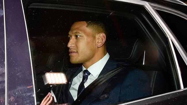 Israel Folau leaves Rugby NSW after a Code of Conduct hearing in Sydney. Picture: AAP Image/Bianca De Marchi