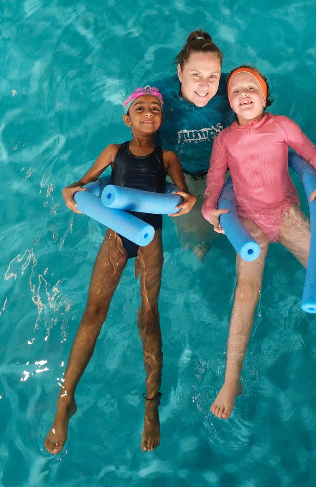 Jump Swim School recently had an application to expand their businesses in Torquay rejected. Kylie Stuart with Ira 5 (left) , and Aubree 5 at their Armstrong Creek pool. Picture: Mark Wilson