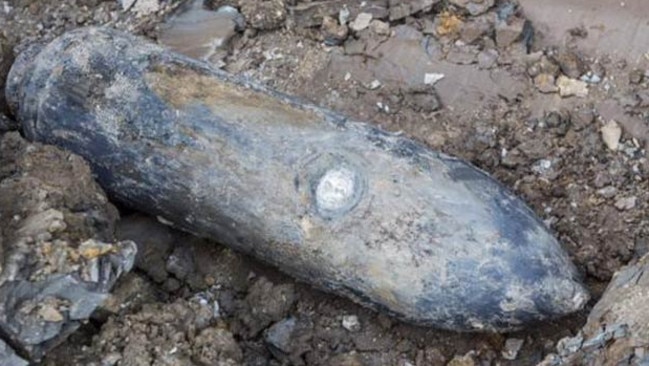 An unexploded bomb from World War II that was found in London.