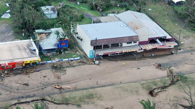 Ten year anniversary of Cyclone Yasi. Severe Tropical Cyclone Yasi aerial. Damage in Cardwell. The Bruce Highway covered in sand. Picture: Evan Morgan