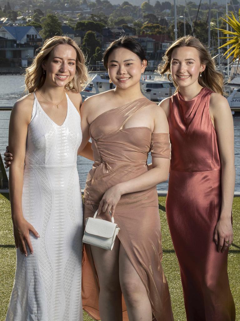 Lara Wallace, Momo Hou and Claudia Caplin at St Michael's Collegiate School leavers dinner at Wrest Point. Picture: Chris Kidd