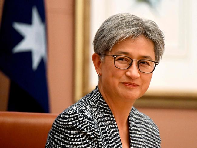 Australia's Foreign Minister Penny Wong attends a meeting with Singapore's Prime Minister Lee Hsien Loong at Parliament House in Canberra on October 18, 2022. Picture: Lukas Coch/ AFP