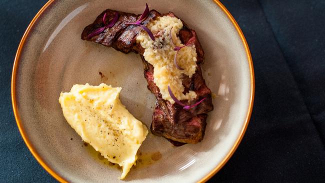 Nero Dining’s skirt steak with potato puree and shallot butter.