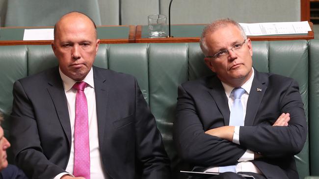 Home Affairs Minister Peter Dutton and PM Scott Morrison. Picture Kym Smith