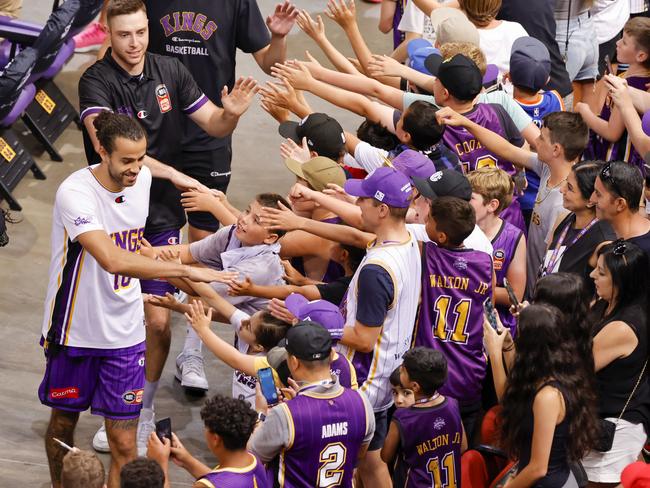 Sydney Kings star Xavier Cooks thanks fans after his triple-double and the Kings’ win. Picture: Getty Images