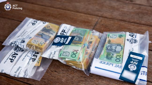 Cash allegedly found during Thursday’s raids. Picture: ACT Policing