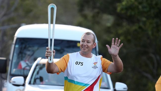 Brett Wilkie during the Commonwealth Games baton relay. Picture: Richard Gosling