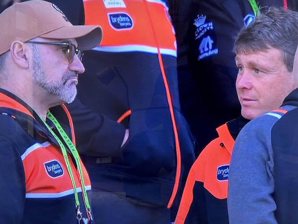 Scott Fulton (right) talking to former Tigers chairman Lee Hagipantelis.