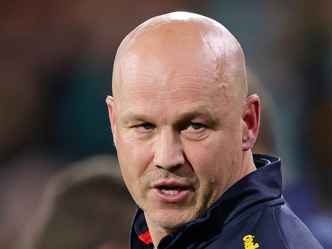 ADELAIDE, AUSTRALIA - AUG 17: Matthew Nicks, Senior Coach of the Crows during the 2024 AFL Round 23 match between the port Adelaide Power and the Adelaide Crows at Adelaide Oval on August 17, 2024 in Adelaide, Australia. (Photo by Sarah Reed/AFL Photos via Getty Images)