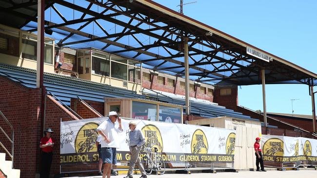 Glenelg Oval’s HY Sparks Stand, which was damaged during a December storm, and may not be safe to access all season. Picture: Stephen Laffer.