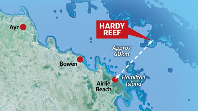 The location of the chopper crash at Hardy Reef north of the Whitsundays.