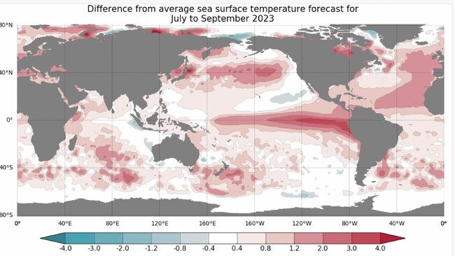 Meteorologists are forecasting sea surface temperatures will continue to rise during the southern winter. Picture: BOM.