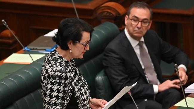 Vickie Chapman and Steven Marshall in Question Time. Picture: Keryn Stevens