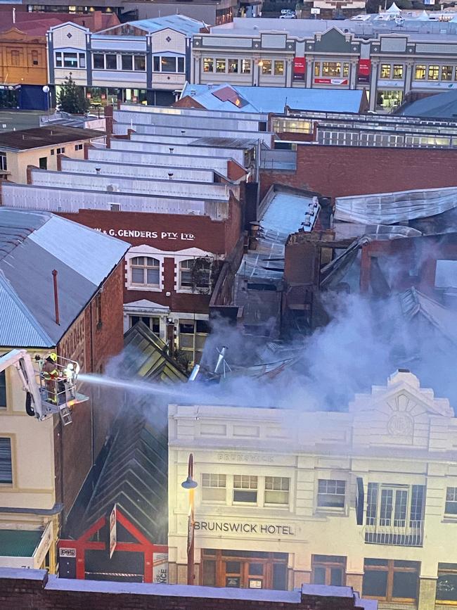 Brunswick Hotel in Liverpool St, Hobart has been destroyed by fire. July 12, 2021. Photo: Henry Marshall.