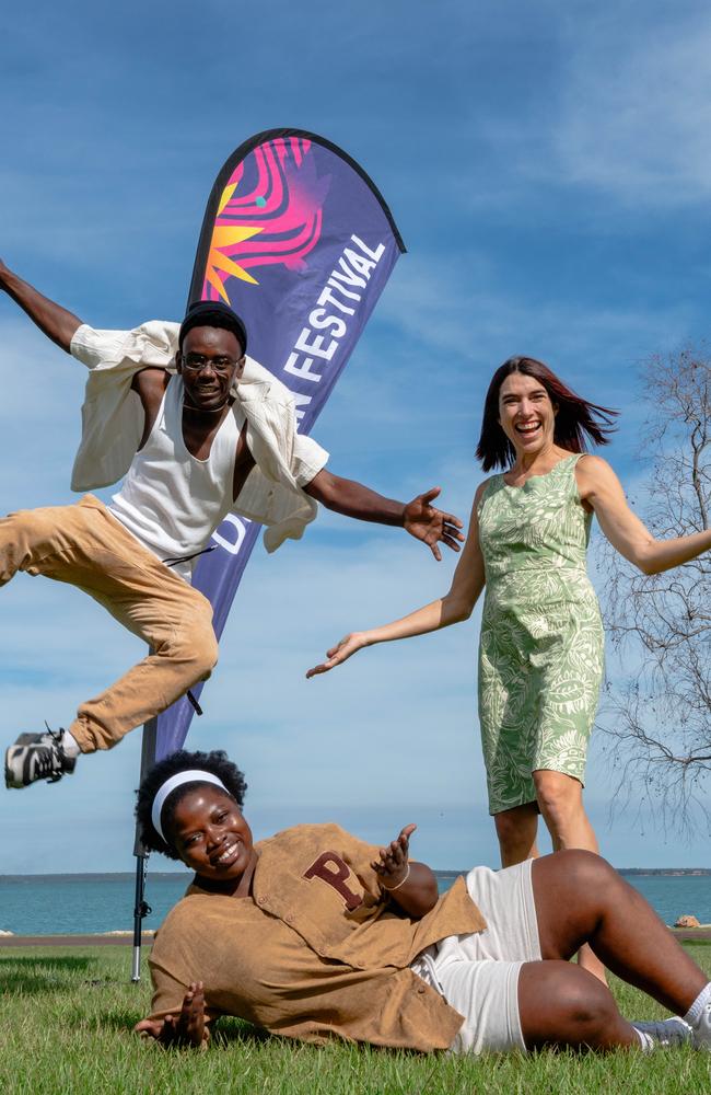 Samson Mashimango, Artistic Director Kate Fell and Esther Mutalemba from Afrohouse United. Picture: Pema Tamang Pakhrin