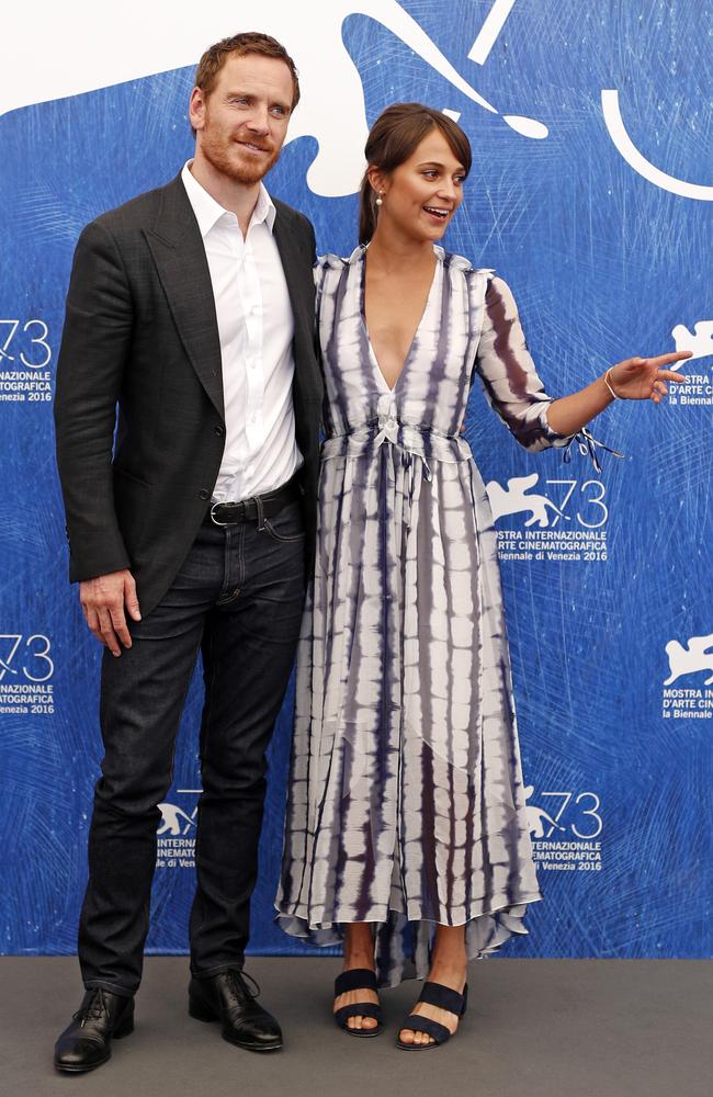 Alicia Vikander and Michael Fassbender attend a photocall for ‘The Light Between Oceans’ during the 73rd Venice Film Festival at on September 1, 2016 in Venice, Italy. Picture: Getty