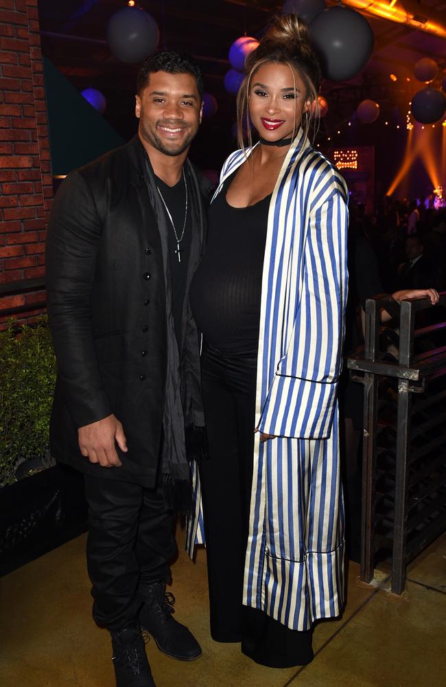 Russell Wilson and Ciara attend the Warner Music Group GRAMMY Party at Milk Studios on February 12, 2017 in Hollywood, California. Picture: Getty