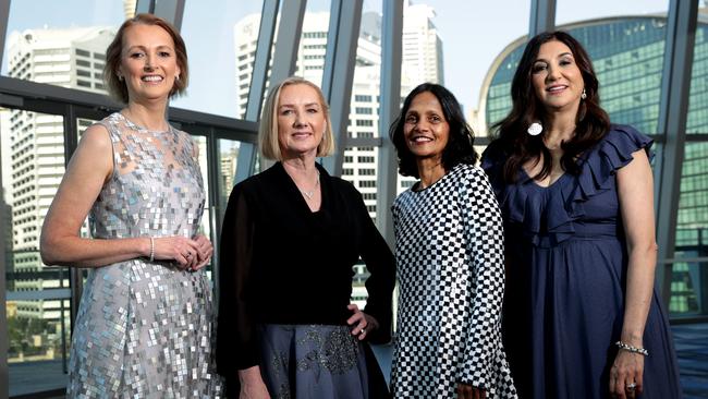 At the Chief Executive Women annual dinner on Thursday were Telstra CEO Vicki Brady, CEW president Susan Lloyd-Hurwitz, Macquarie CEO Shemara Wikramanayake and CEW chief Lisa Annese. Picture: Jane Dempster