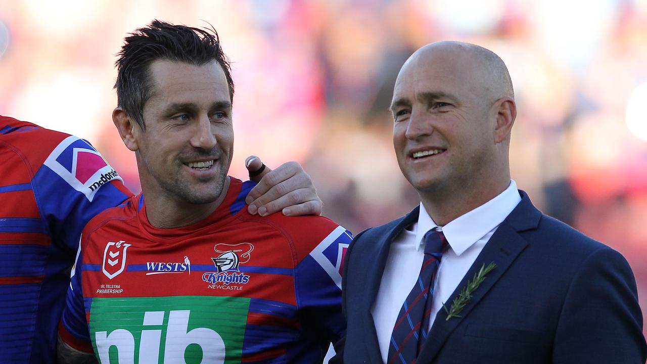 Mitchell Pearce with coach Nathan Brown 