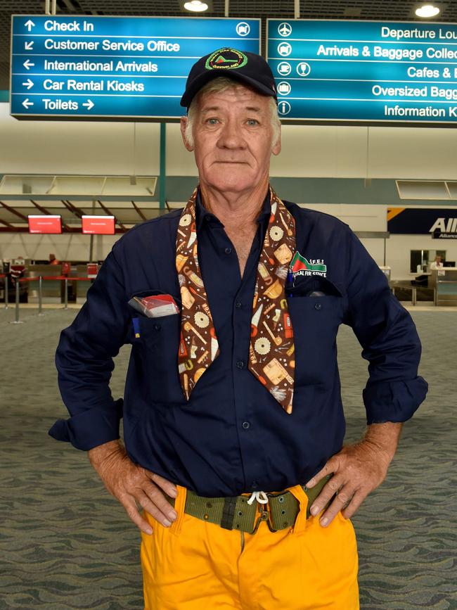 Rural firefighter Eric Turner from Alva Beach at Townsville Airport. Picture: Evan Morgan