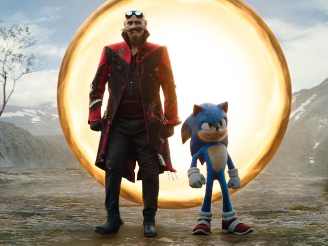 Jim Carrey as Ivo Robotnik and Sonic (Ben Schwartz) in Sonic the Hedgehog 3 from Paramount Pictures and Sega of America, Inc.