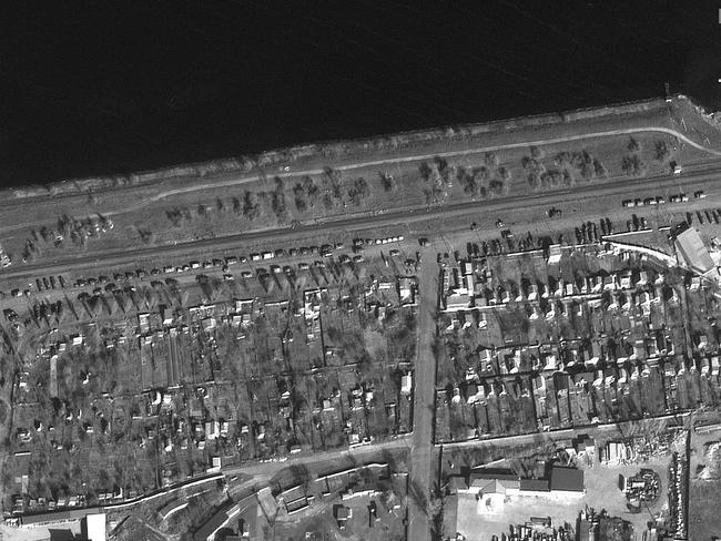 Russian ground forces as they approach Nova Kakhovka, Ukraine, on February 26. Picture: AFP / Satellite image Â©2022 Maxar Technologies