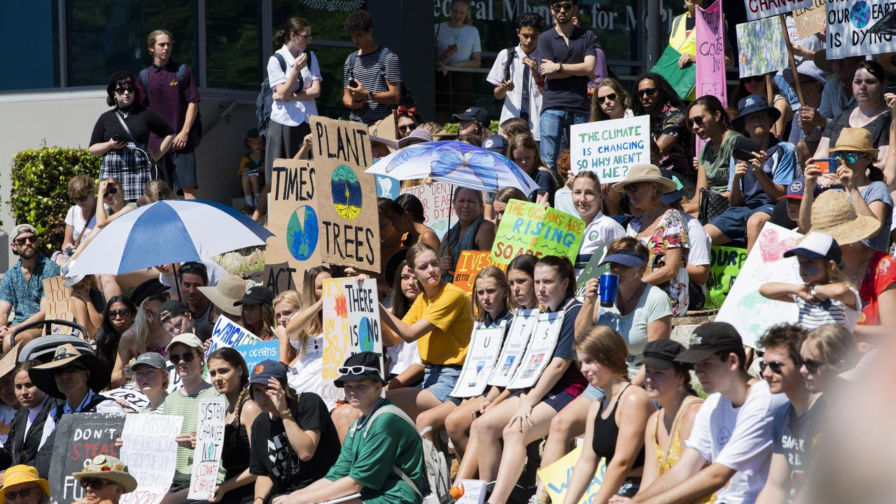 Gold Coast school students at a climate change protest outside the Varsity Lakes office of Minister Karen Andrews. Picture: Bond Newsroom