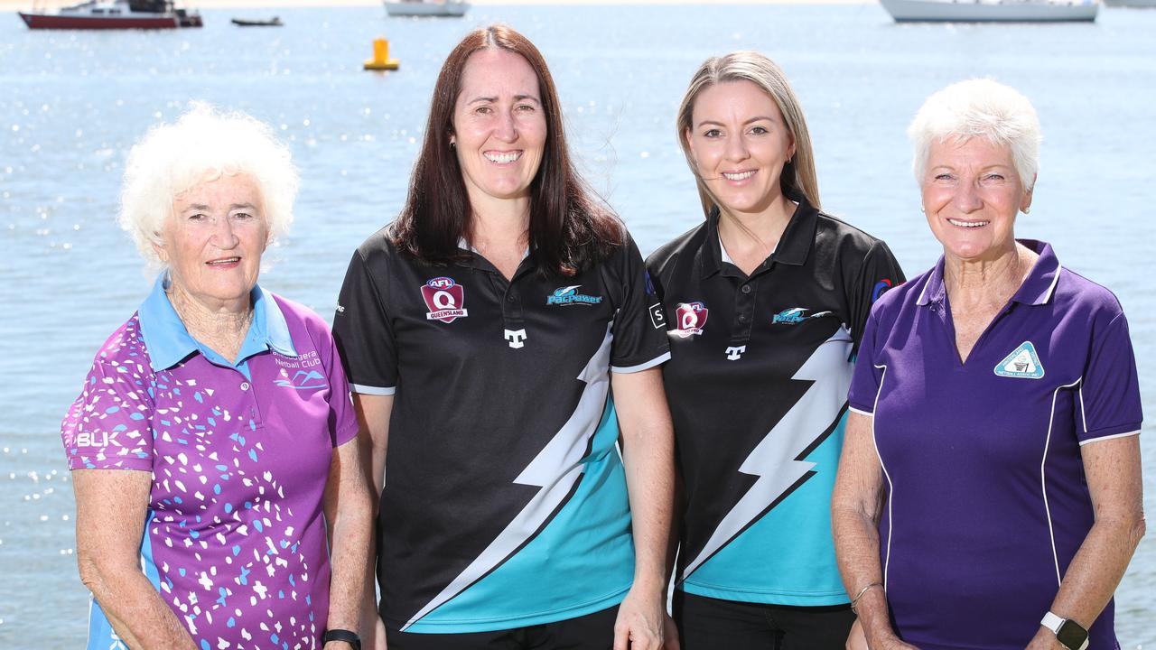 International Women's Day, the most influential women in Gold Coast sport. Left to right, Michelle Grunske (Tallebudgera Netball) Hayly Doherty and Kristal Churchill (Pacific Pines AFL), Rosemaree Bradford (Hinterland District Netball). Picture Glenn Hampson