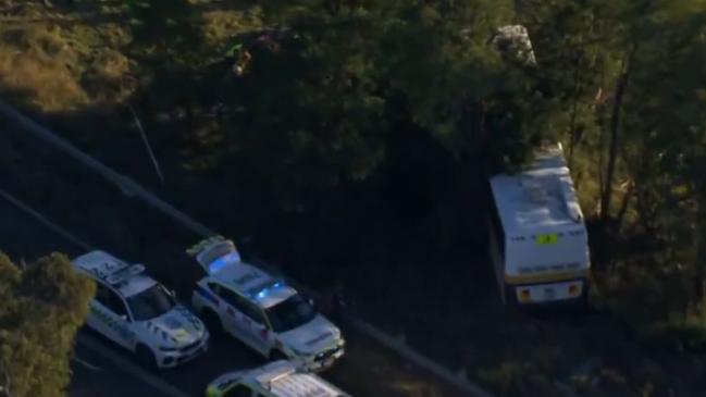 Emergency crews respond to the scene of a school bus crash in Kilmore. Picture: 7News