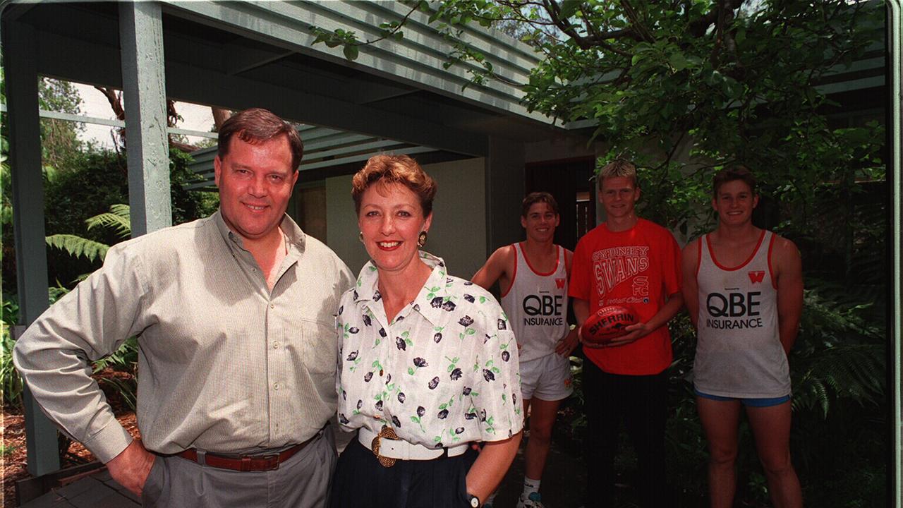 Sydney Swans' recruiting manager Rob Snowdon and wife Anne with Sydney Swans rookie recruits Shannon Grant, Stuart Mangin &amp; Justin Crawford, all aged 17 in 1994.