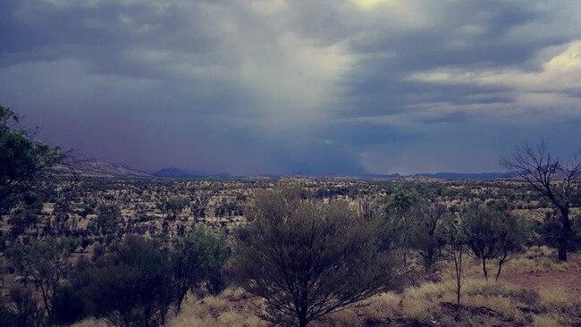 Stormy weather near Flynn's Grave in Alice Springs. Picture: Supplied