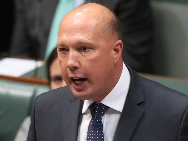 Home Affairs Minister Peter Dutton  during Question Time in the House of Representatives Chamber at Parliament House in Canberra. Picture Kym Smith