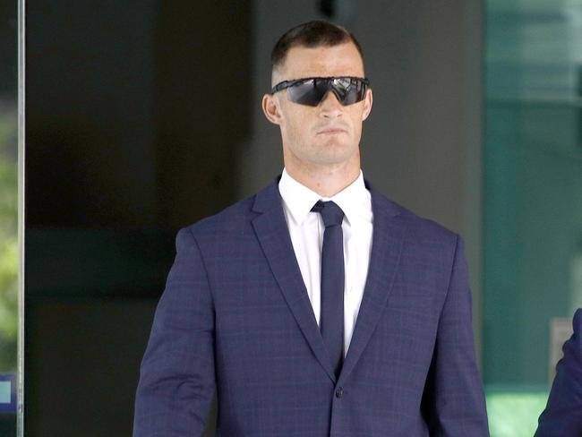 Police officer Bryce Collins leaving Brisbane Magistrates Court. Picture: NCA NewsWire/Tertius Pickard