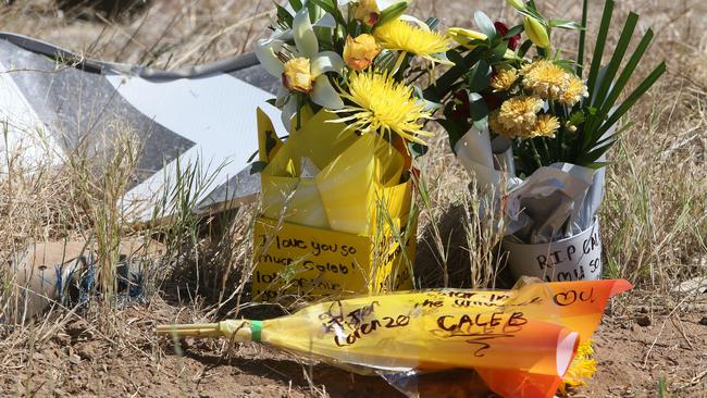 Memorial Flowers left by Caleb McCabe’s loved ones. Picture: Emma Brasier