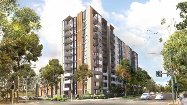 An artist’s impression of the development at Caddies Blvd and Rouse Hill Dr.