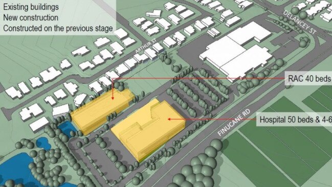 A plan of the site showing the hospital location next to the aged care housing.