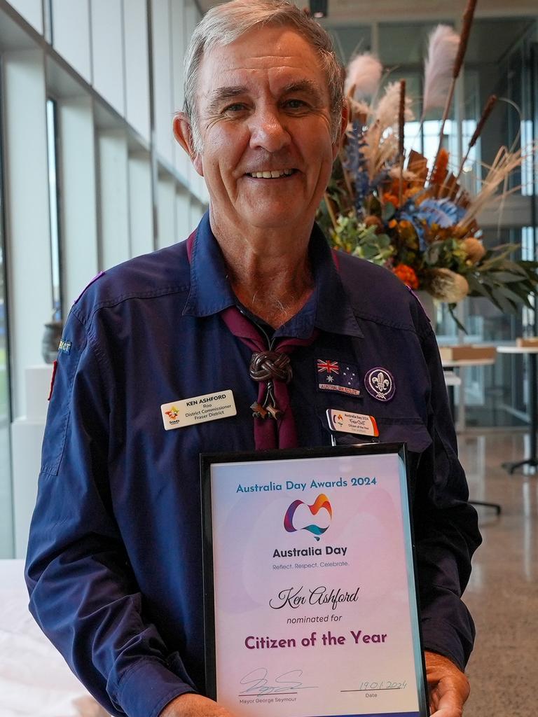 Citizen of the Year Ken Ashford at the Fraser Coast Australia Day Awards at the Hervey Bay Regional Gallery on January 19, 2024. Mr Ashford in the esteemed Heritage City Town Crier.