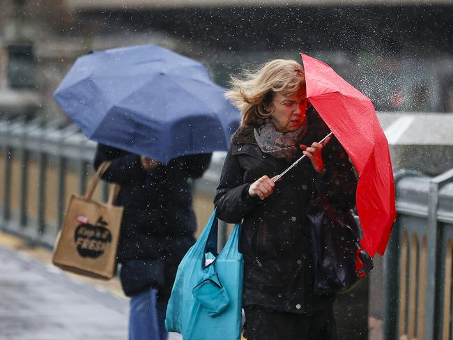 A polar blast whips up wind and rain in Melbourne. Picture: Alex Coppel.