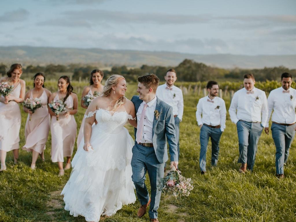 Kirsty Lane and Hayden Virgo, married at Ekhidna Wines, Travis &amp; Benny Weddings photography. Kirsty and Hayden enjoyed an intimate ceremony of 35 people and their UK family tuned into a Facebook chat. The bride’s brother and his wife also surprised them with a video of all of their family wishing tgthem a wonderful day.