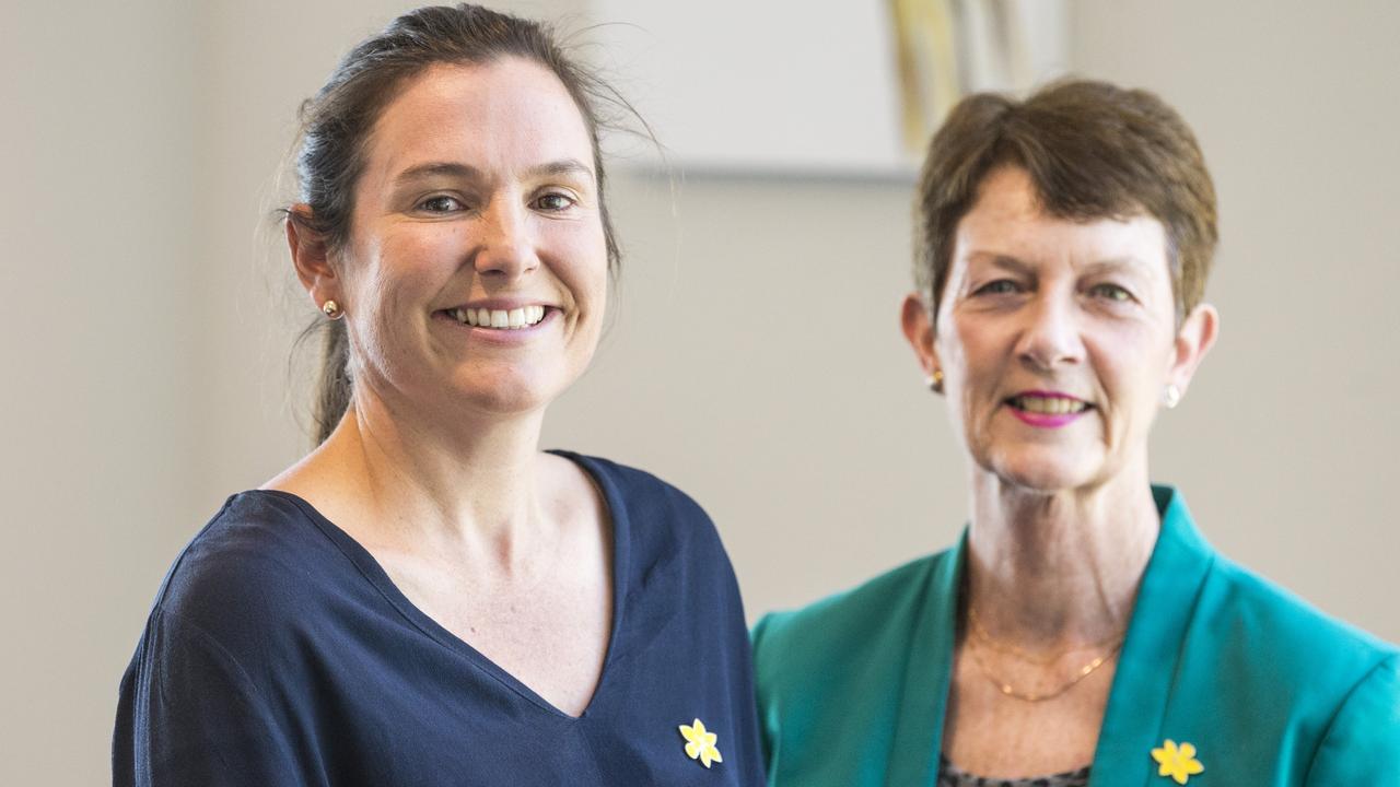 60 YEARS STRONG: Toowoomba Cancer Council Queensland volunteer Georgia Hart (left) with CEO Chris McMillan at the 60 year celebrations. Picture: Kevin Farmer