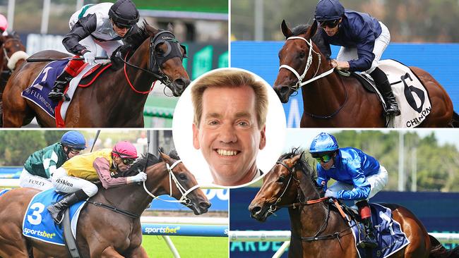 Ray Thomas (inset) previews a terrific day of racing which includes Mr Brightside (top left) in the Futurity Stakes and Field Of Play (bottom left) in the Blue Diamond at Caulfield plus Wodeton (top right) in the Silver Slipper and Broadsiding in the Hobartville at Rosehill Gardens.