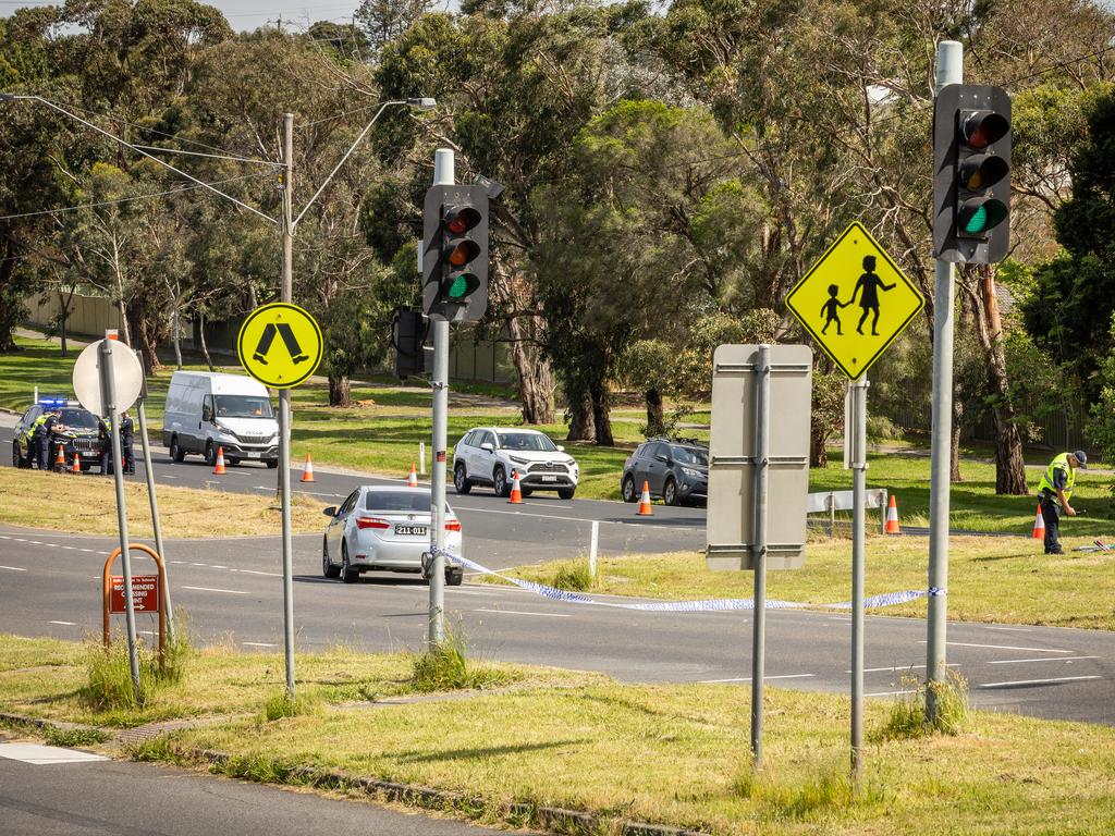 Police at the scene in Endeavour Hills. Picture: Jake Nowakowski