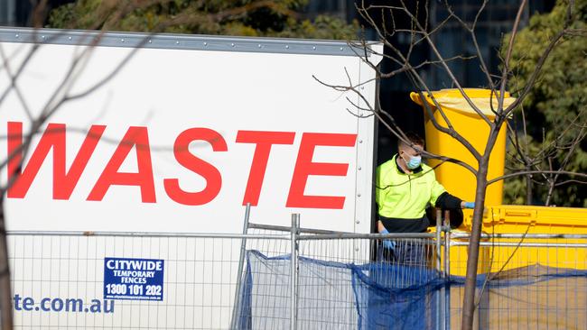 Clinical waste is removed from Epping Gardens Aged Care Home. Picture: Andrew Henshaw