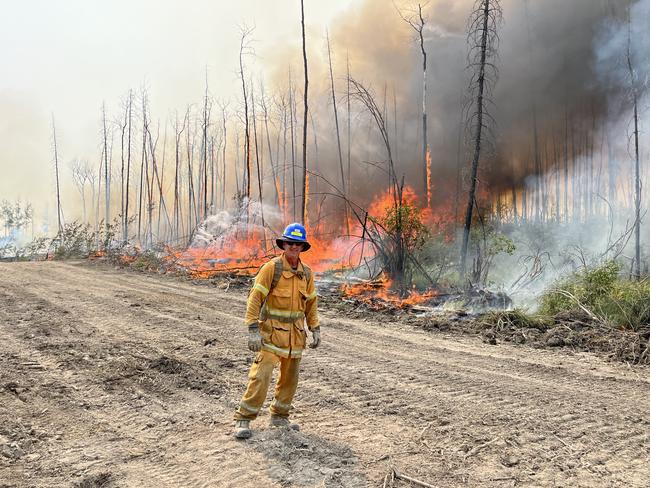 Jason McLean, from the Hatton Vale Rural Fire Brigade, on the Alberta fireground during the 2023 Canadian Wildfires.