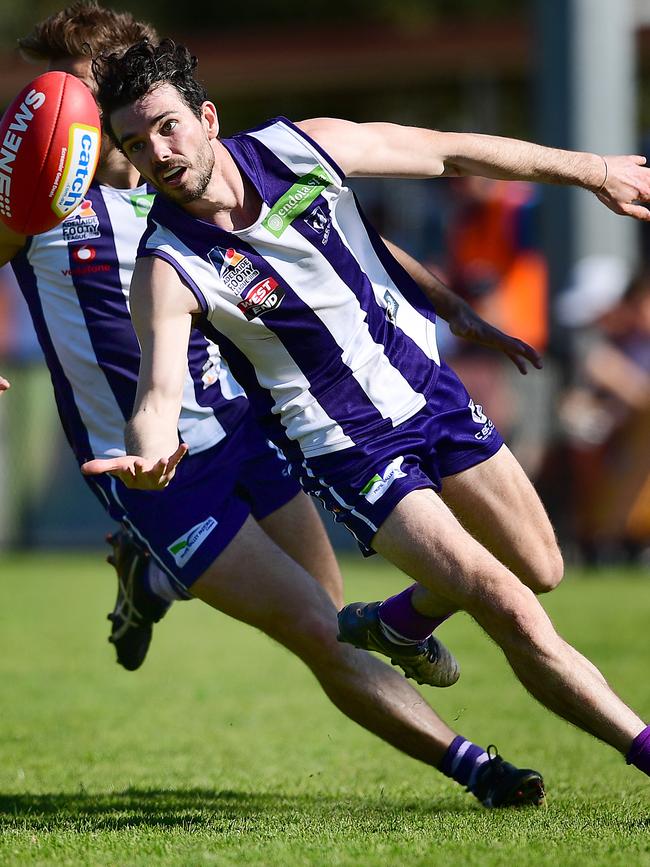 Luke Johansen playing for CBC Old Collegians during the Adelaide Footy League division four grand final this month. Picture: AAP/Mark Brake